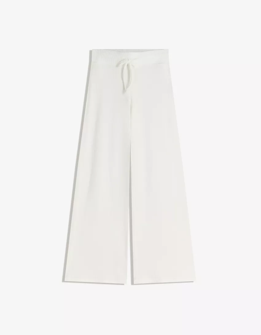 Soft ribbed wide-leg pants