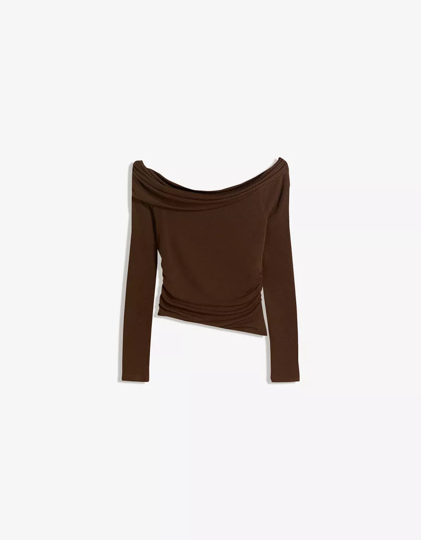 Shimmery textured Bardot neckline top
