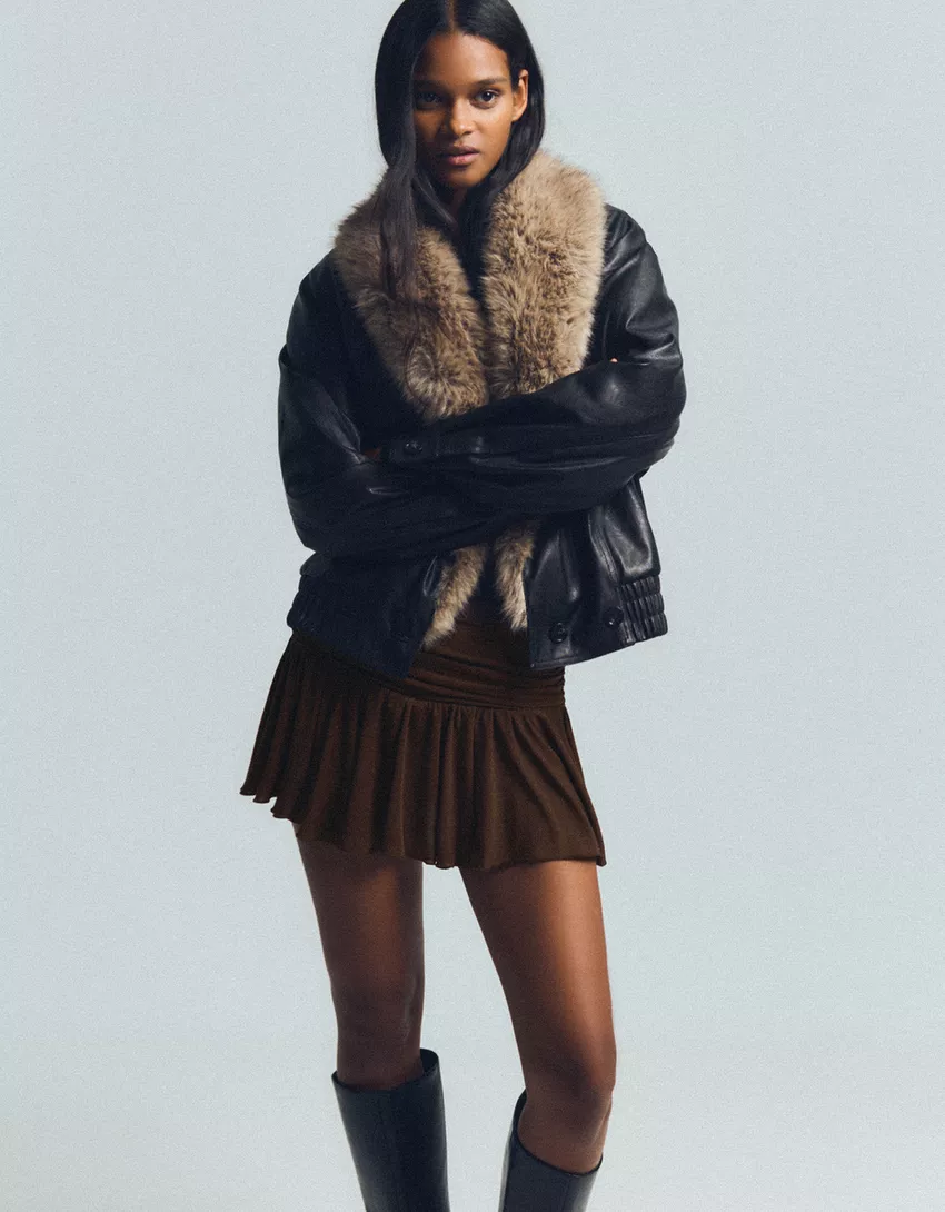 Textured metallic thread mini skirt