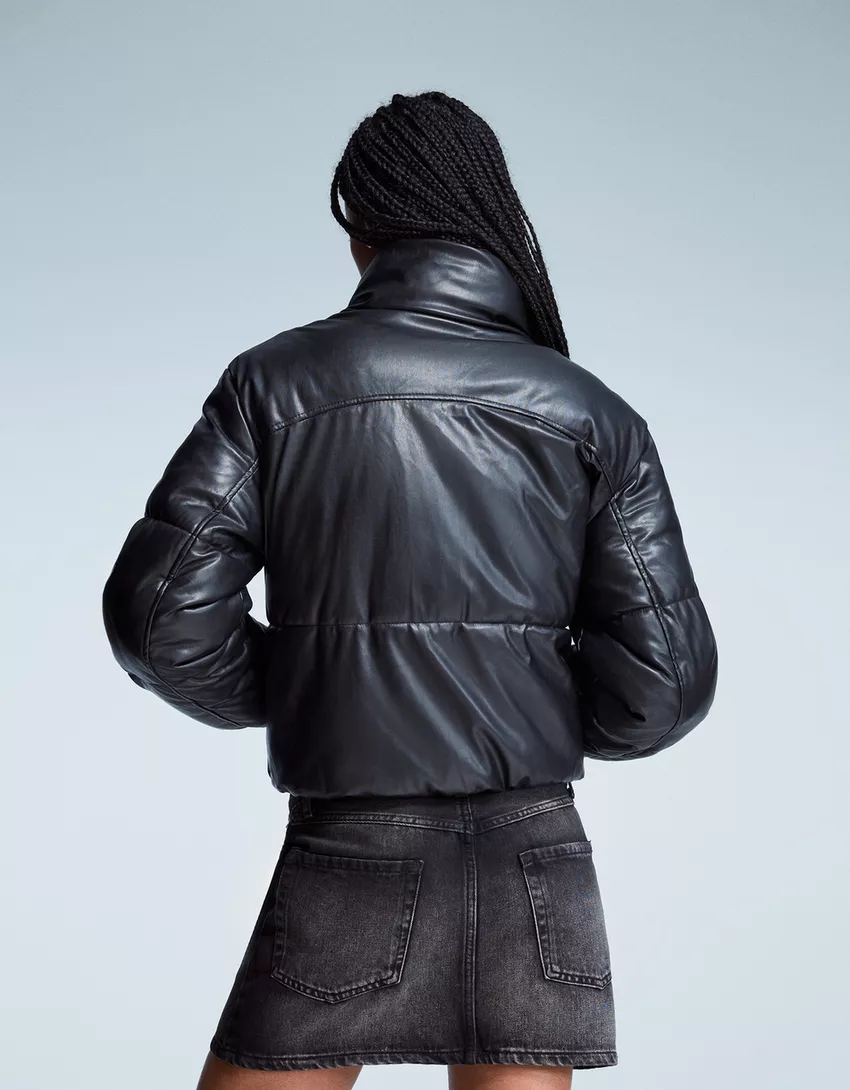 Leather effect puffer jacket