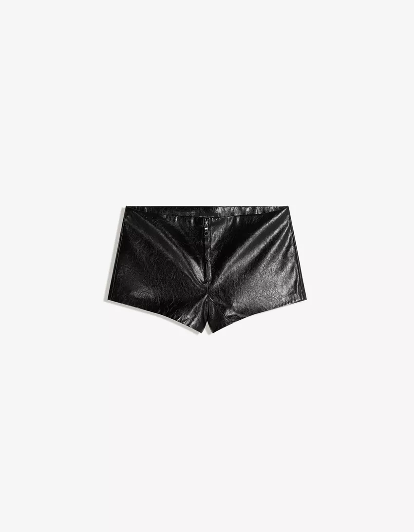 Metallic faux leather shorts