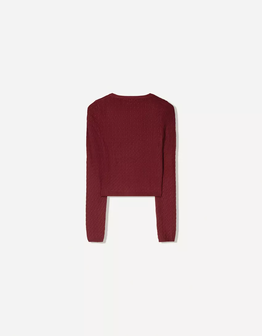 Cable-knit sweater with embroidery