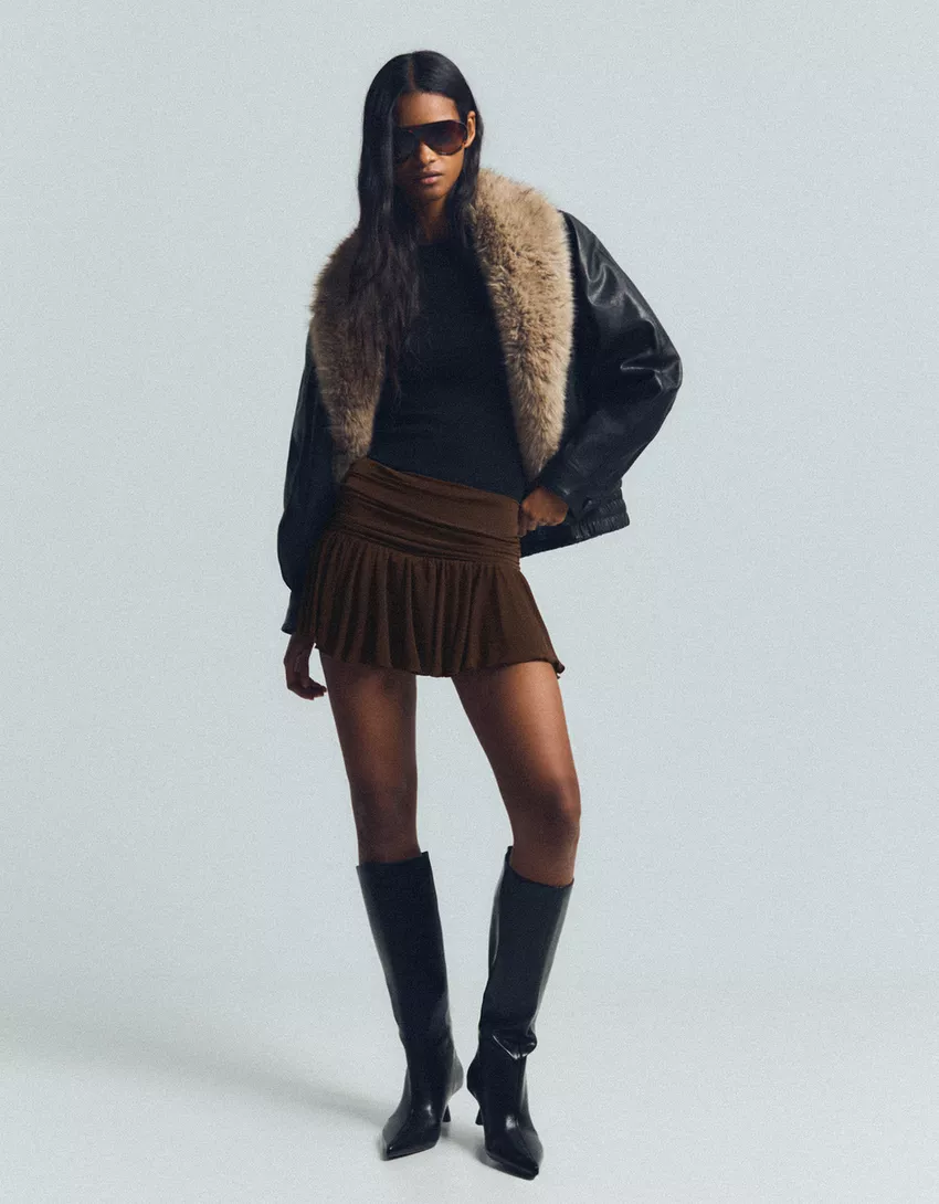 Textured metallic thread mini skirt