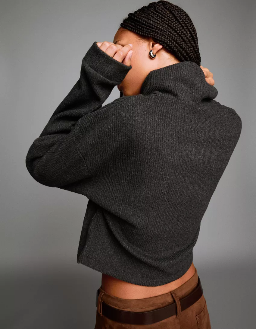 High neck ribbed sweater