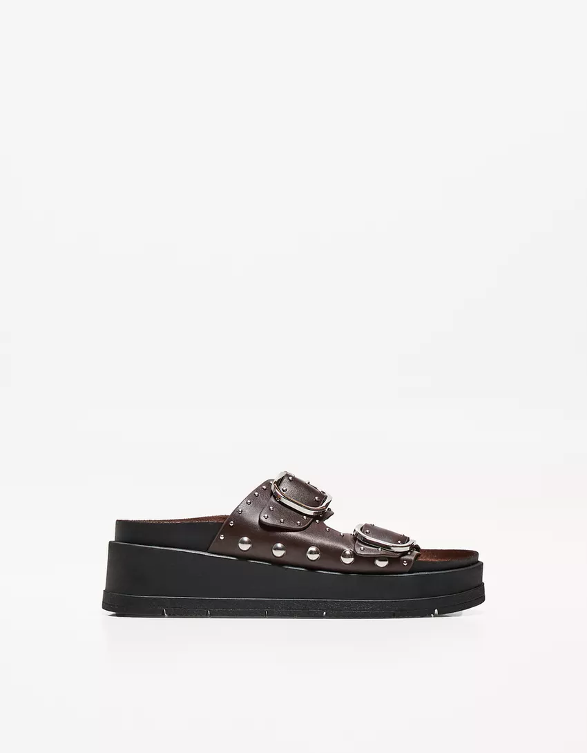 Buckled platform sandals with stud details