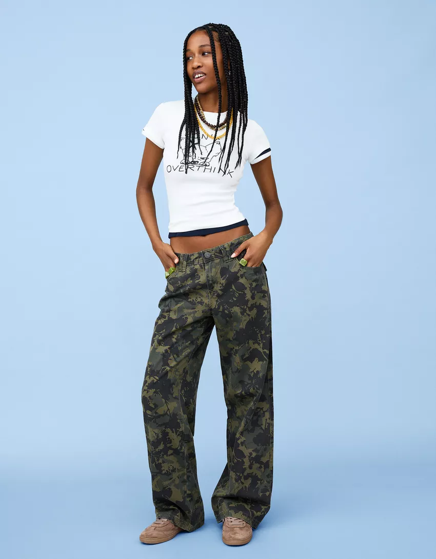 Straight pants with print