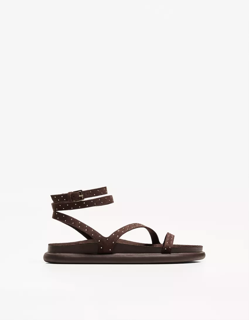 Studded flat slider sandals