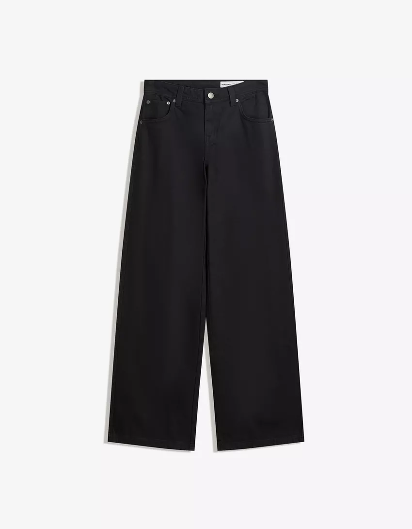 Low-rise straight-leg pants with rhinestones