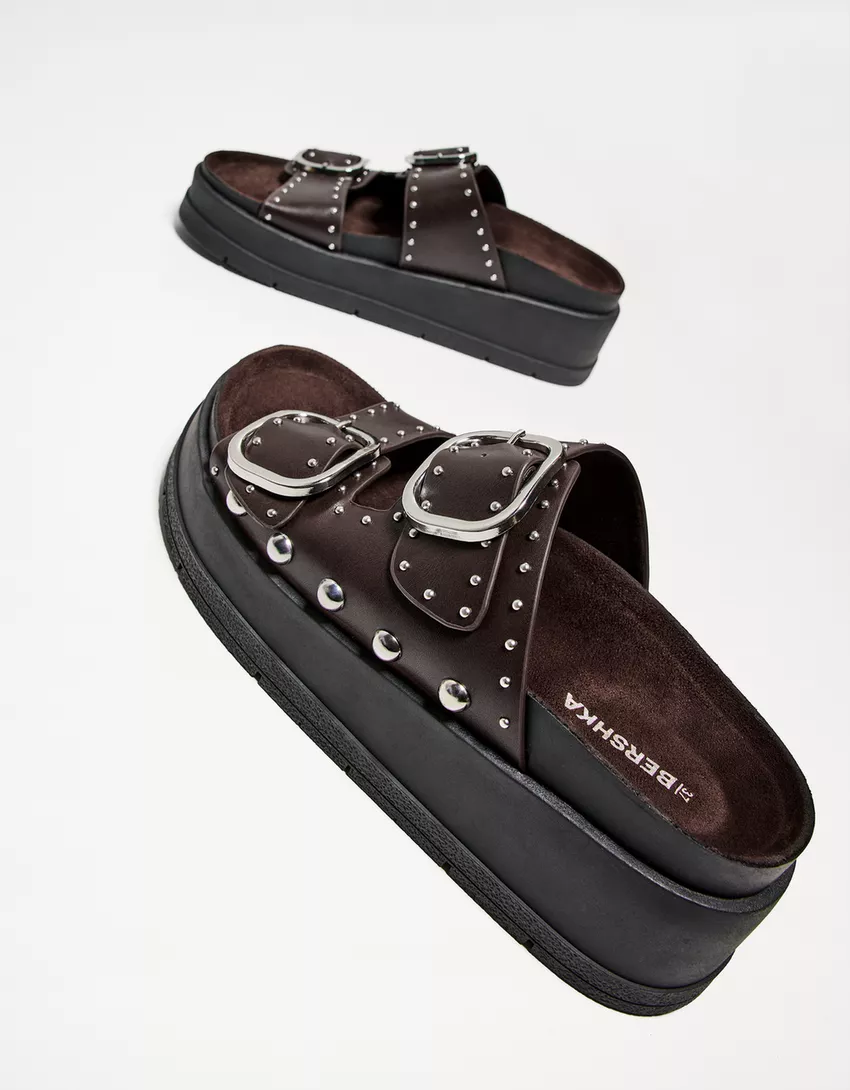 Buckled platform sandals with stud details