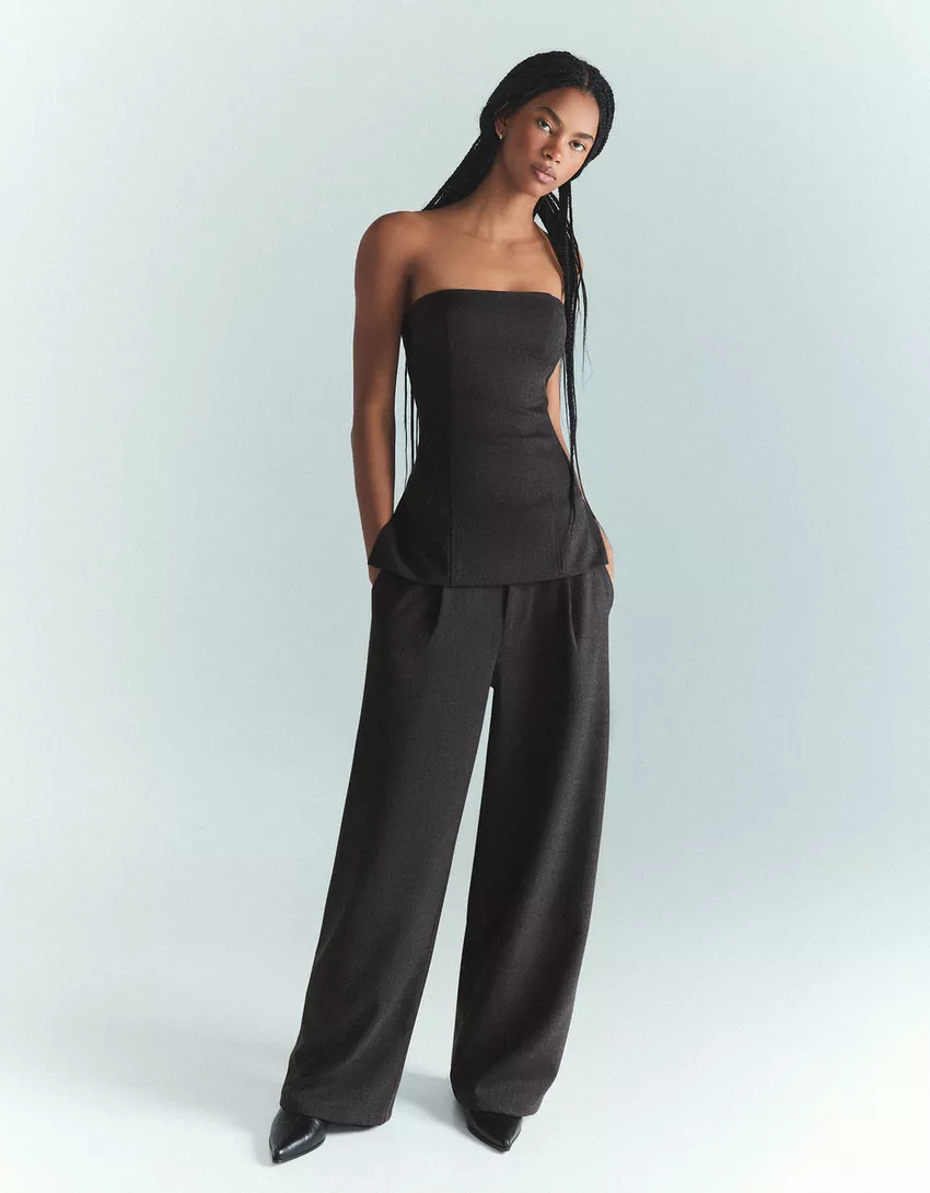Voluminous double-fabric pants