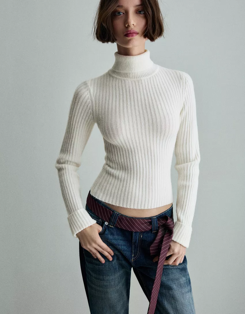 High neck ribbed sweater