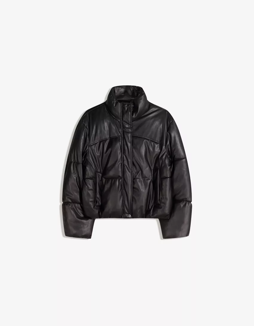Leather effect puffer jacket