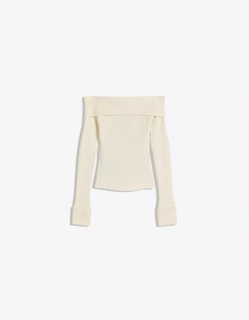 Textured Bardot neck sweater
