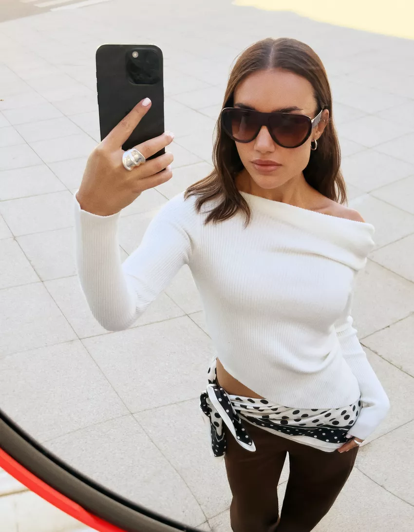 Asymmetric gathered sweater