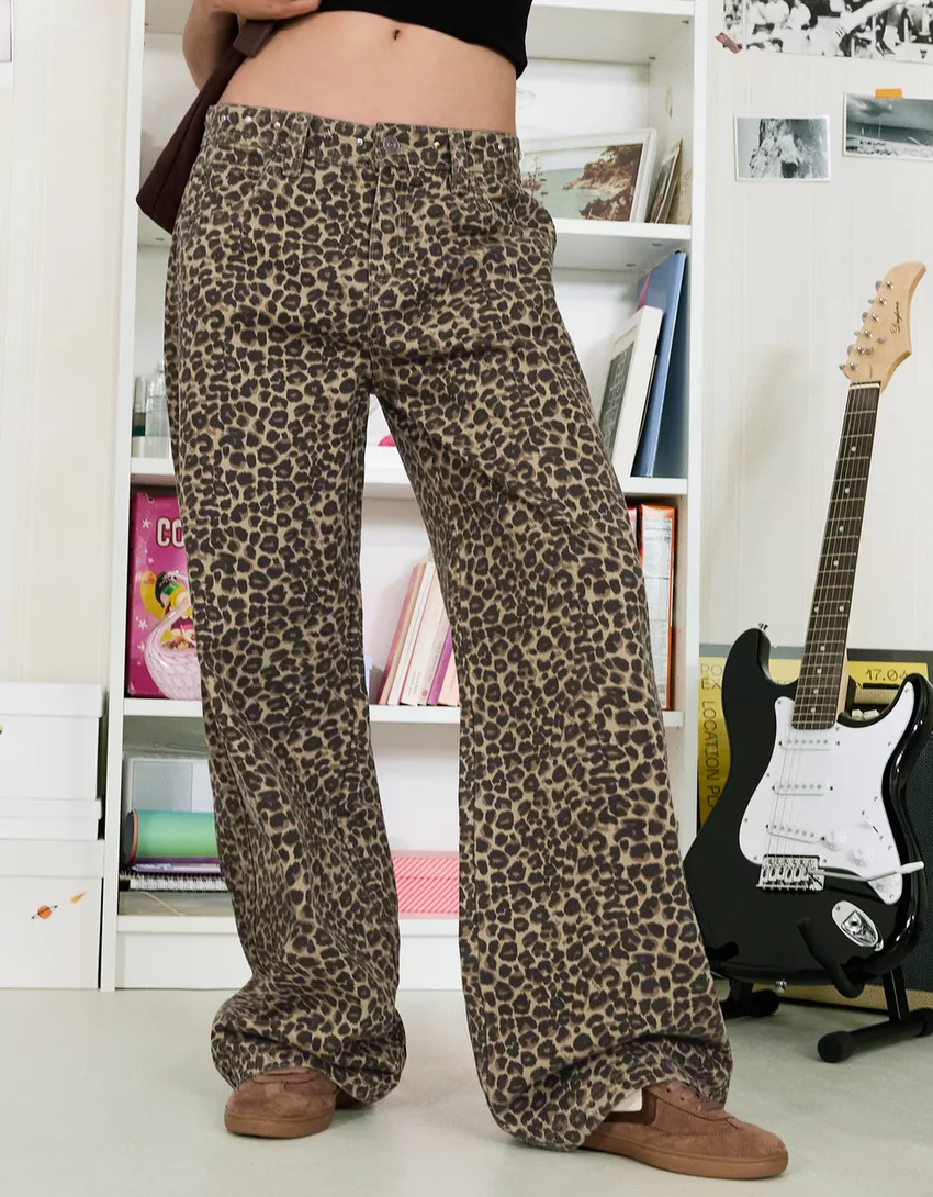 Animal print straight-leg studded pants