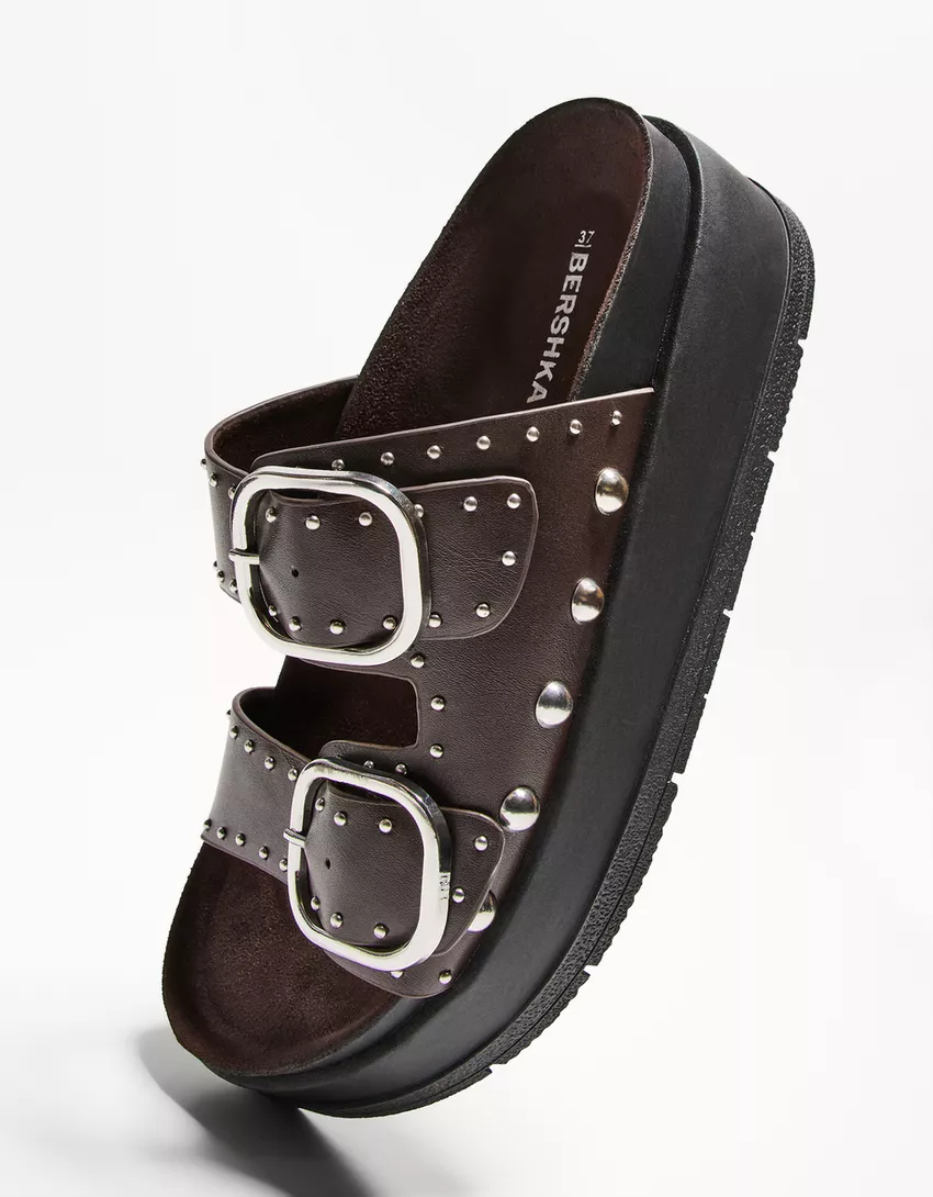 Buckled platform sandals with stud details