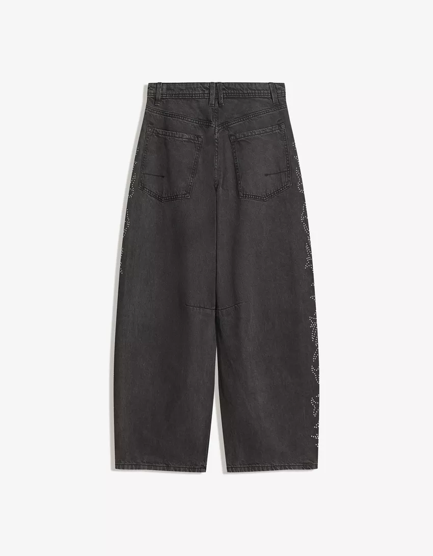 Barrel pants with rhinestone detail