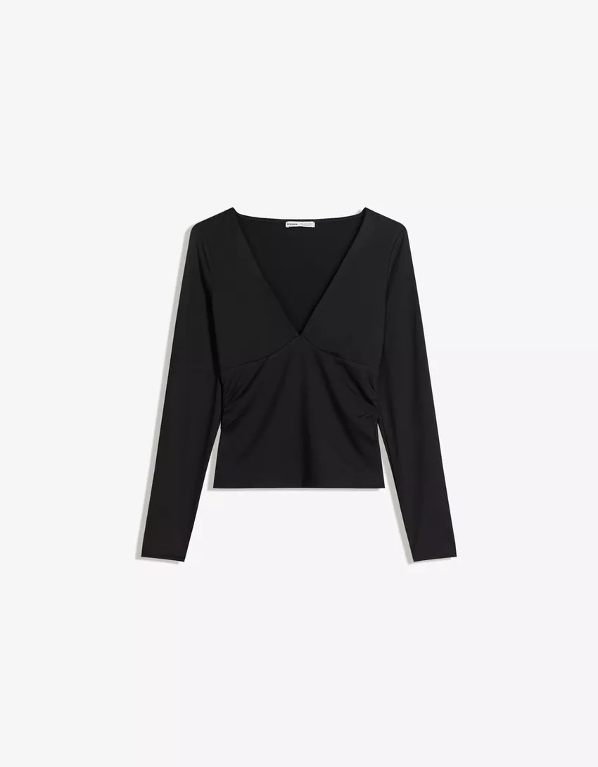 Long sleeve T-shirt with gathering