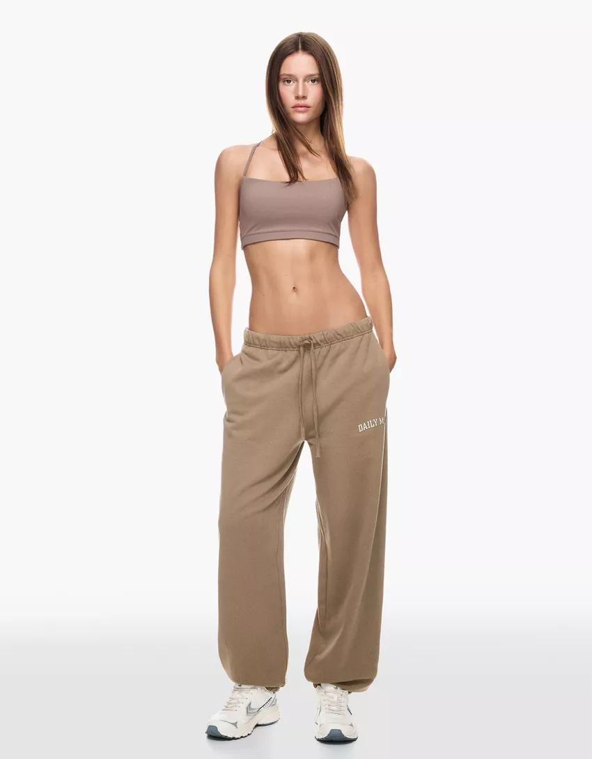 Embroidered plush joggers