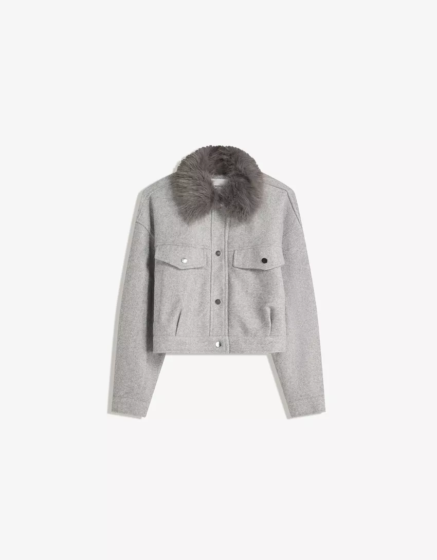 Soft trucker jacket with faux fur collar