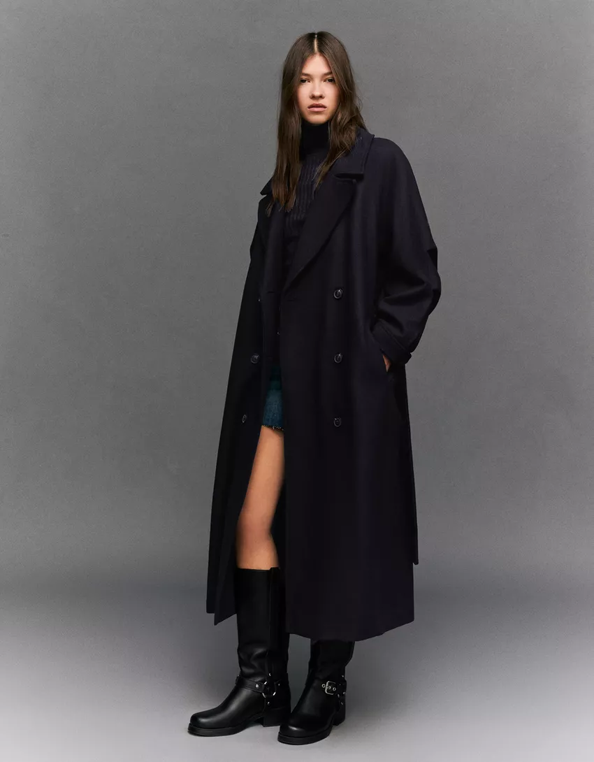 Oversize wool blend coat with belt