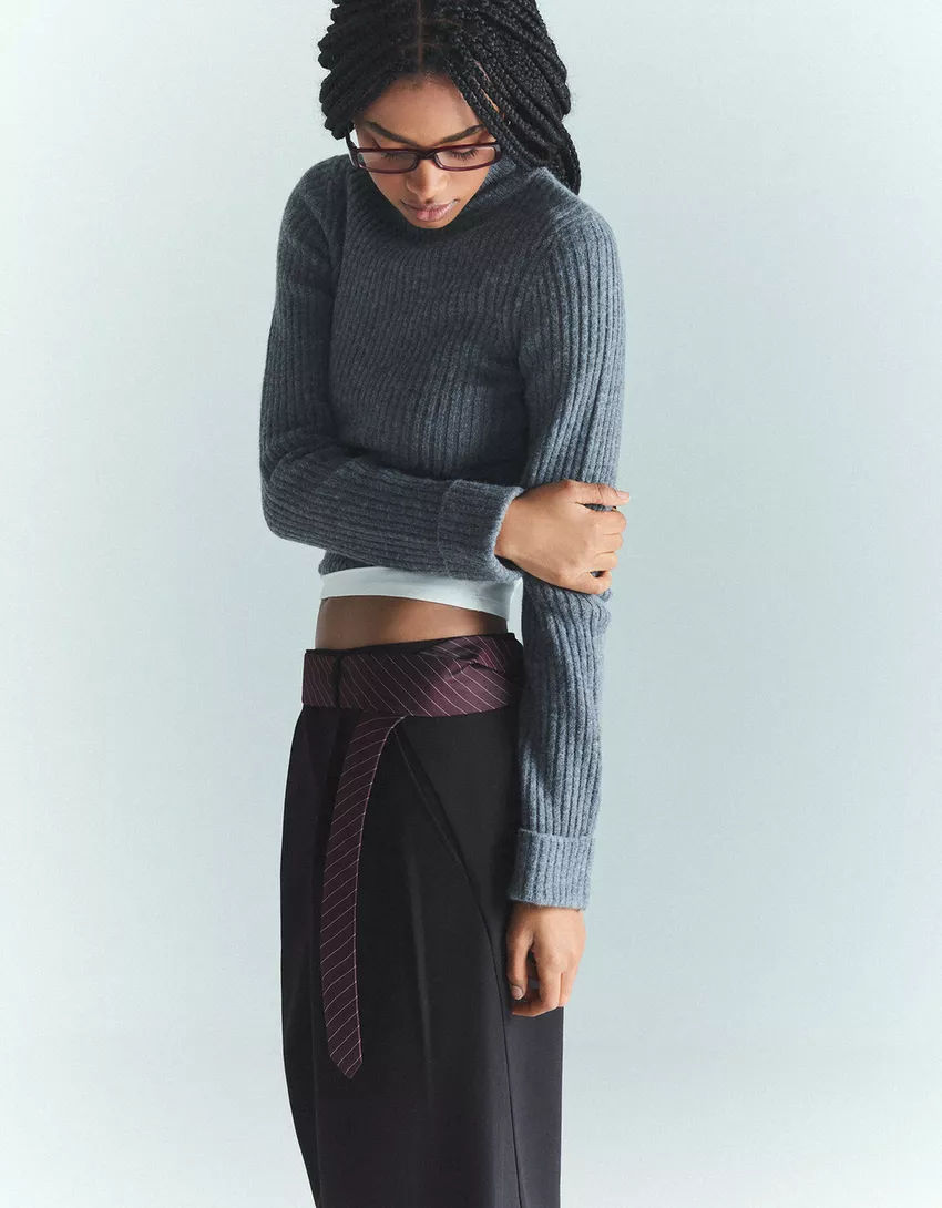 High neck ribbed sweater