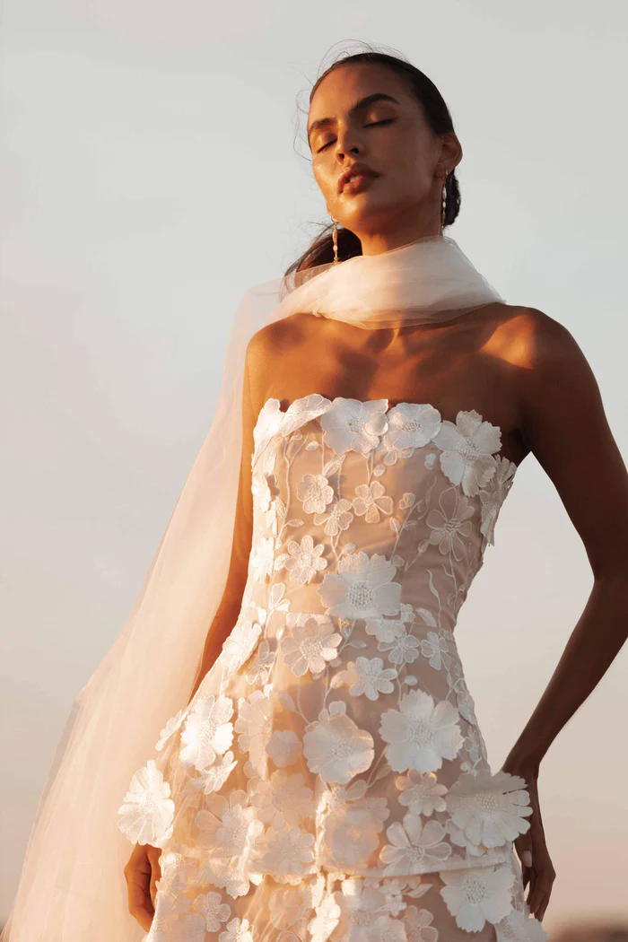 Selene Maxi Tiered 3D Dress in White