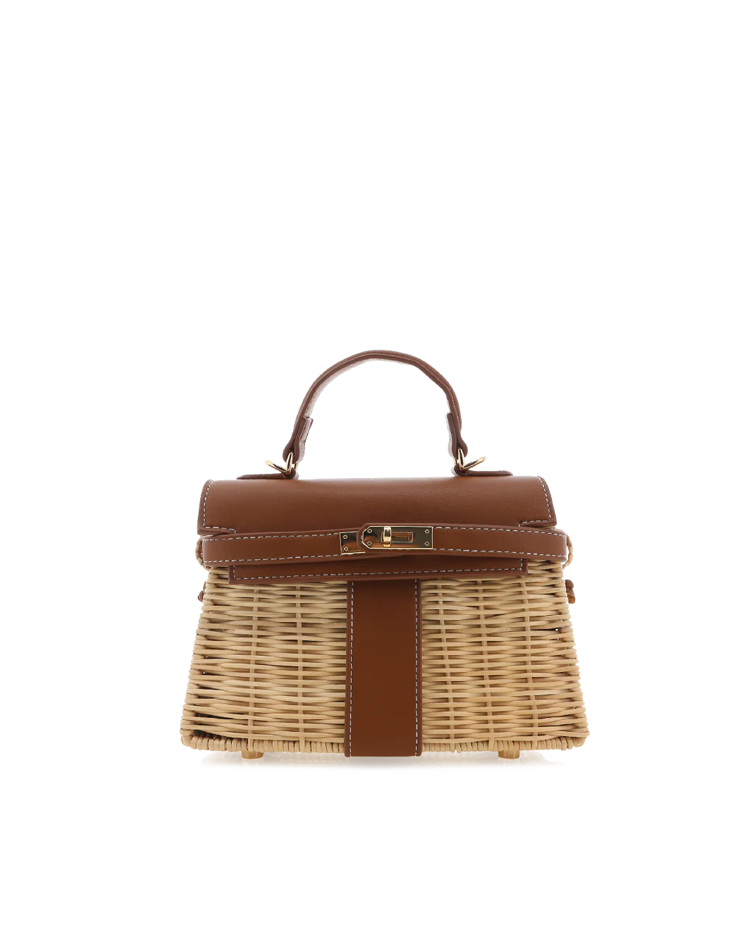 HARIETTE RATTAN HANDLE BAG - RATTAN-TAN