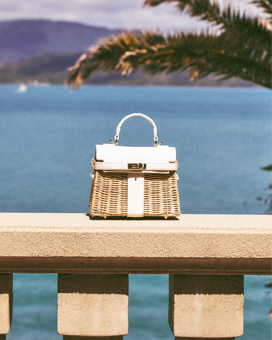 HARIETTE RATTAN HANDLE BAG - RATTAN-WHITE