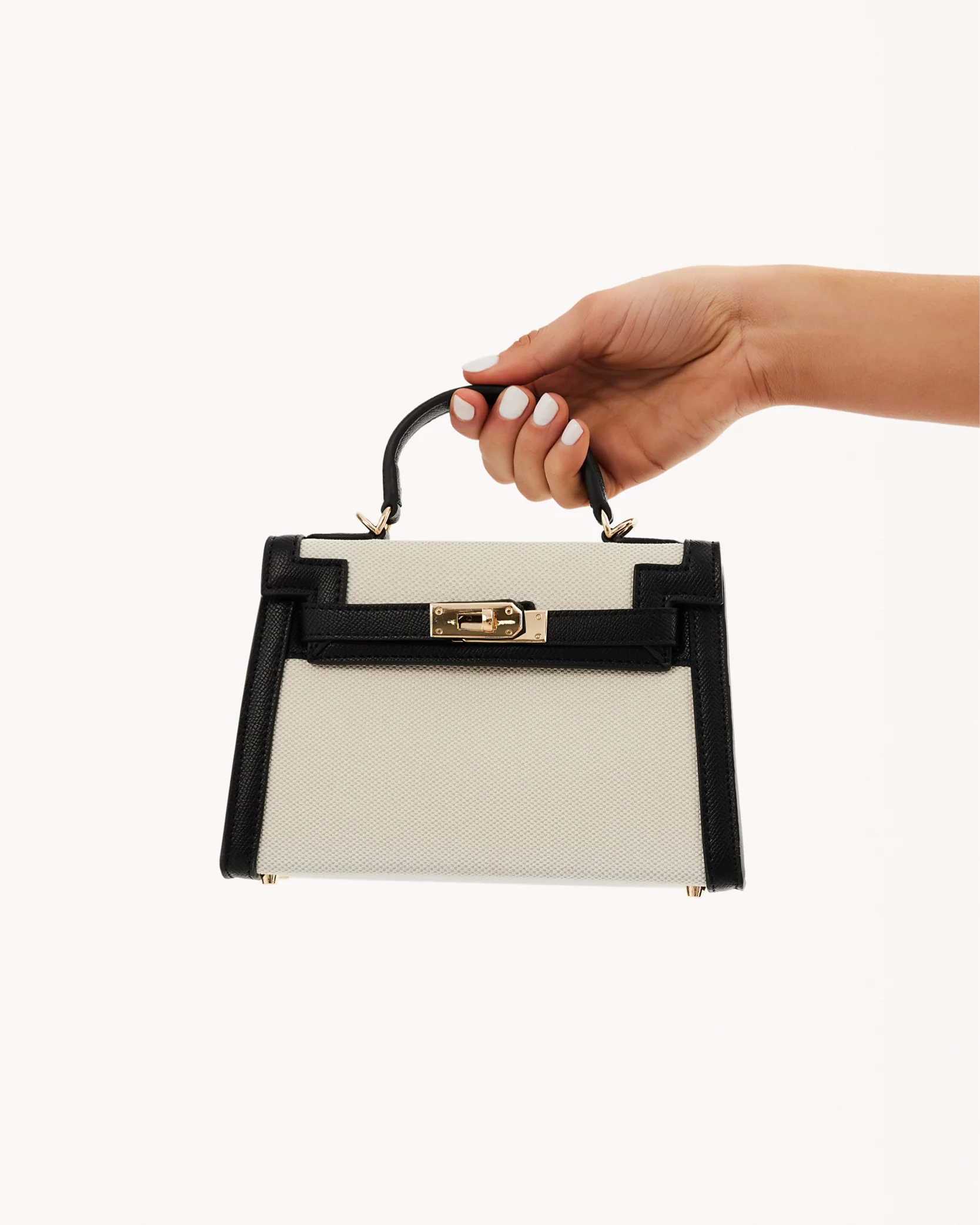 HARIETTE HANDLE BAG - NATURAL LINEN-BLACK