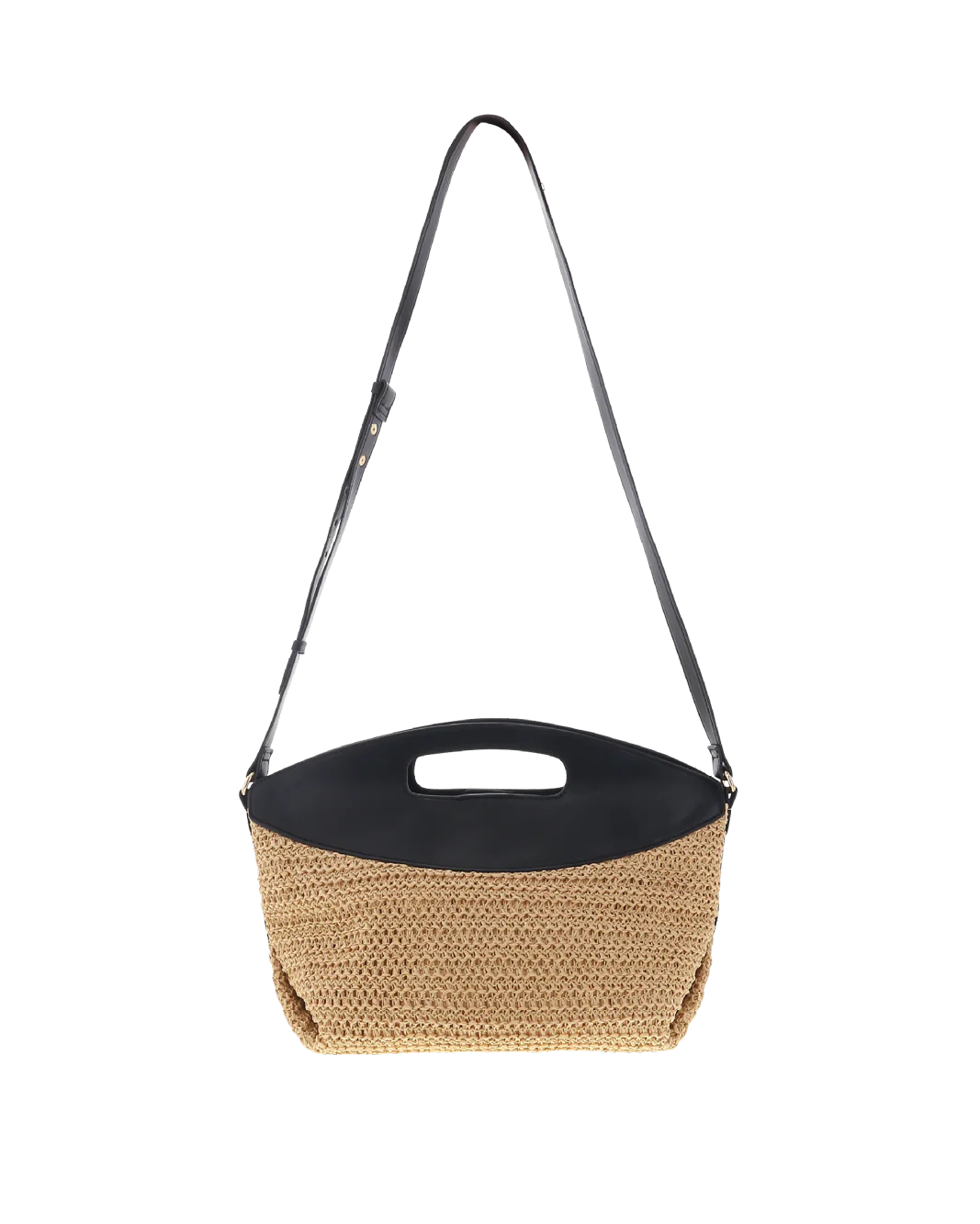 MILA HANDLE BAG - NATURAL RAFFIA-BLACK