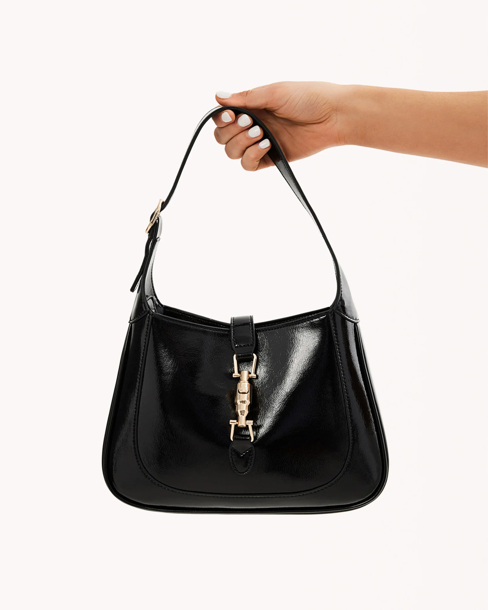 ALIX SHOULDER BAG - BLACK CRINKLE PATENT