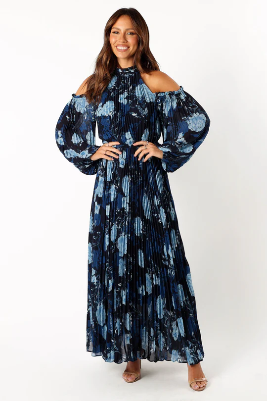 Hilary Pleated Maxi Dress - Pink Floral