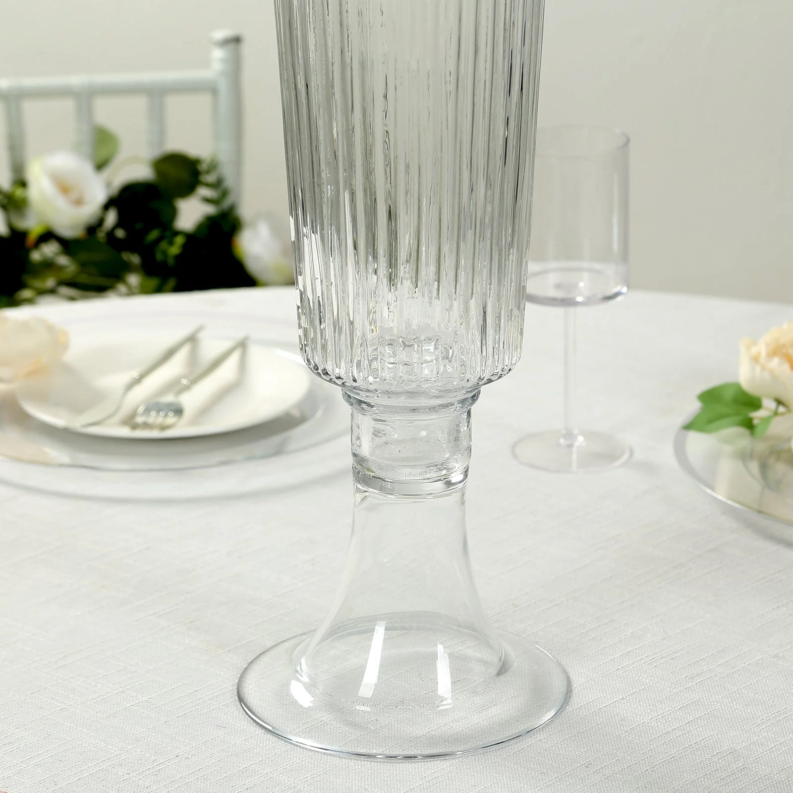 4-Pack Glass Trumpet Vases Ribbed Design Clear - Durable Flower Centerpieces for Events 26
