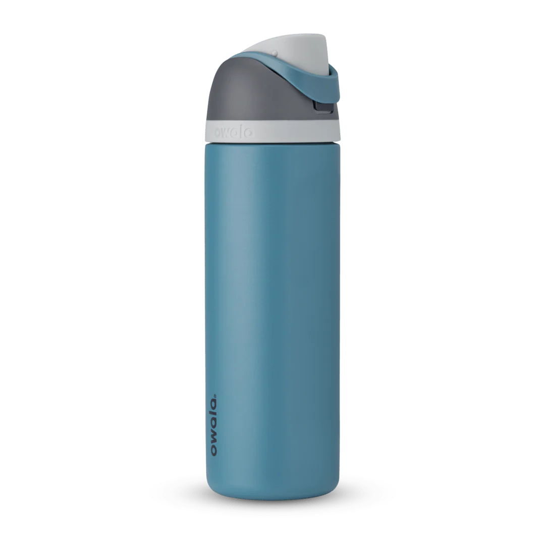 Owala FreeSip Insulated Stainless Steel Water Bottle with Straw for Sports and Travel, BPA-Free, 24-oz, Grey/Blue