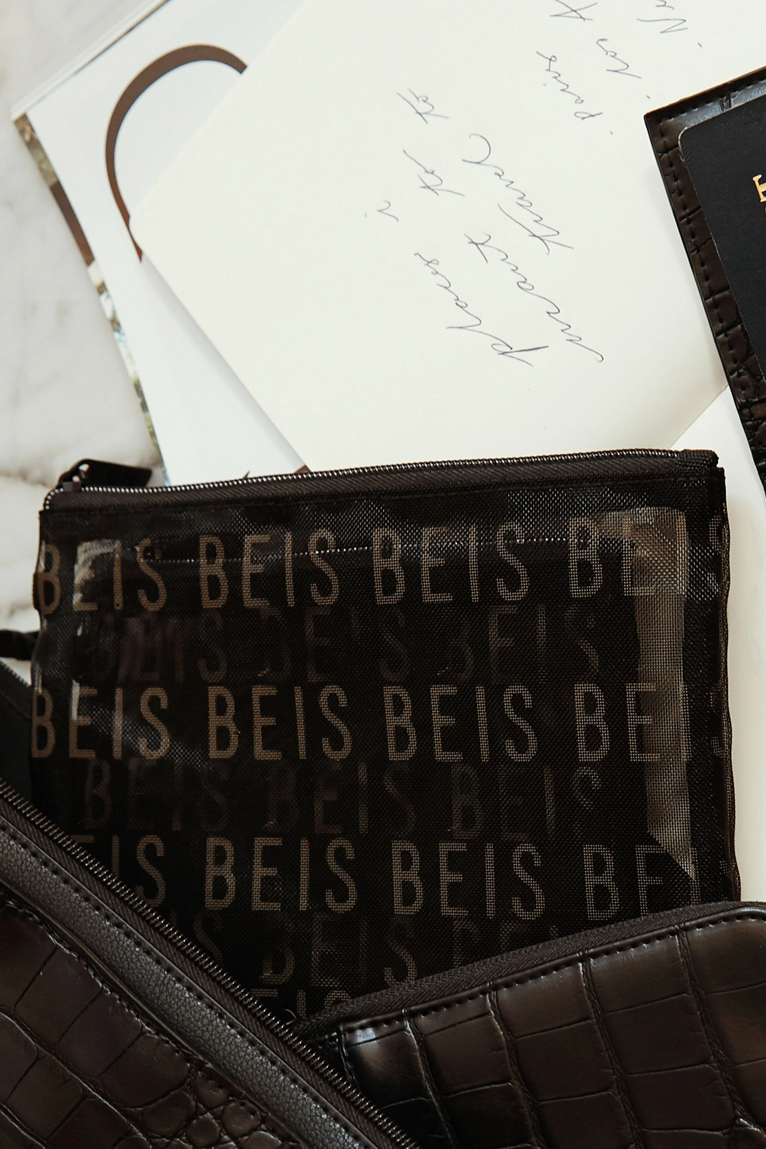 BEIS 'The Mesh Pouch Trio in Black