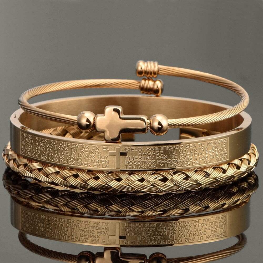 WWJD Luxury Cross Charm Set Stainless Steel Bracelet