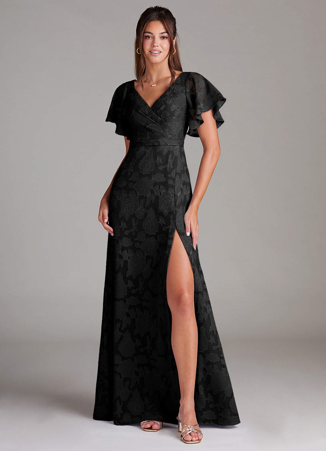 Black A-Line Pleated Floral Burnout Dress