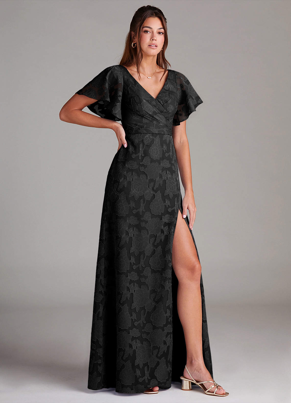 Black A-Line Pleated Floral Burnout Dress