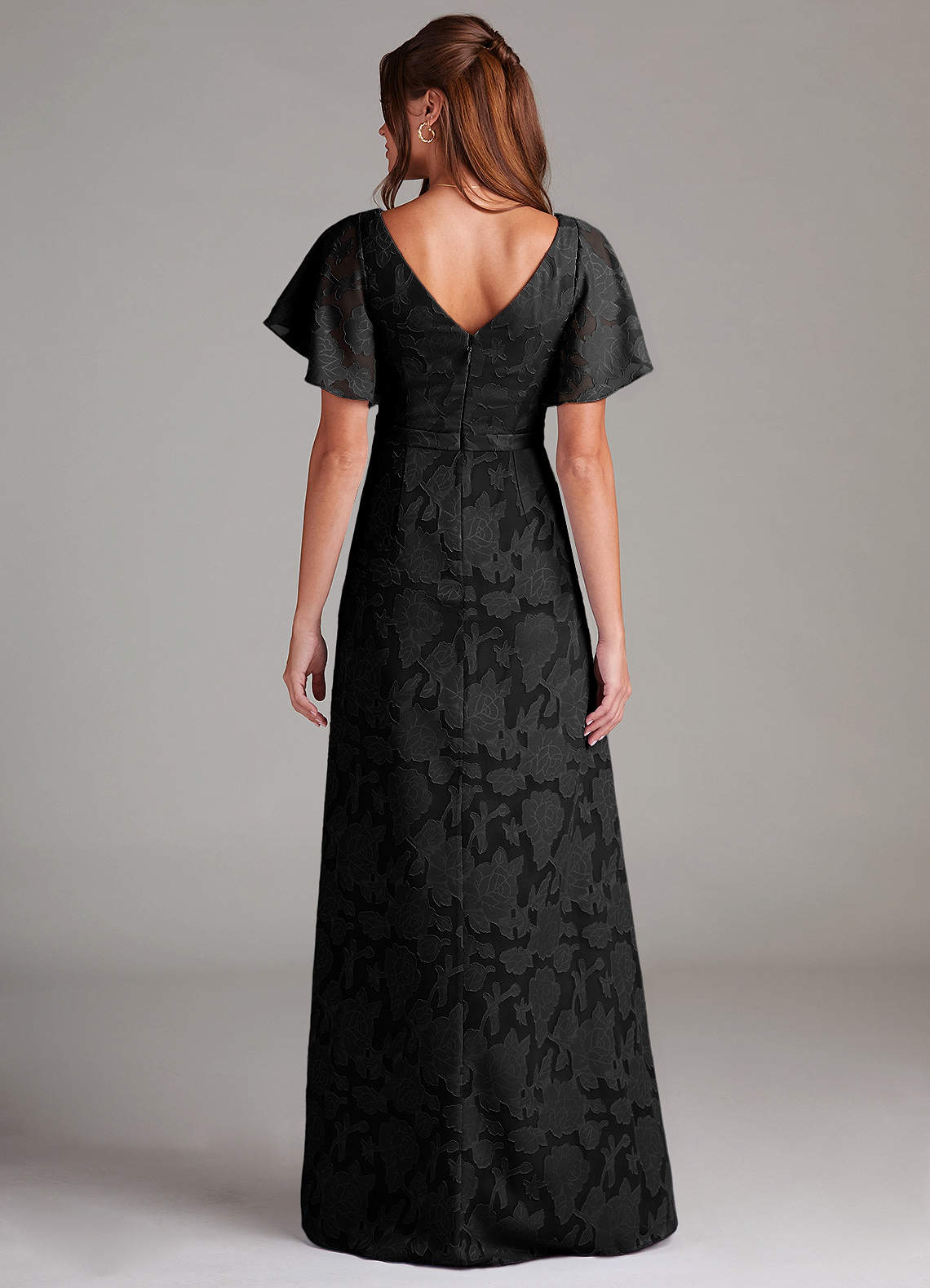Black A-Line Pleated Floral Burnout Dress