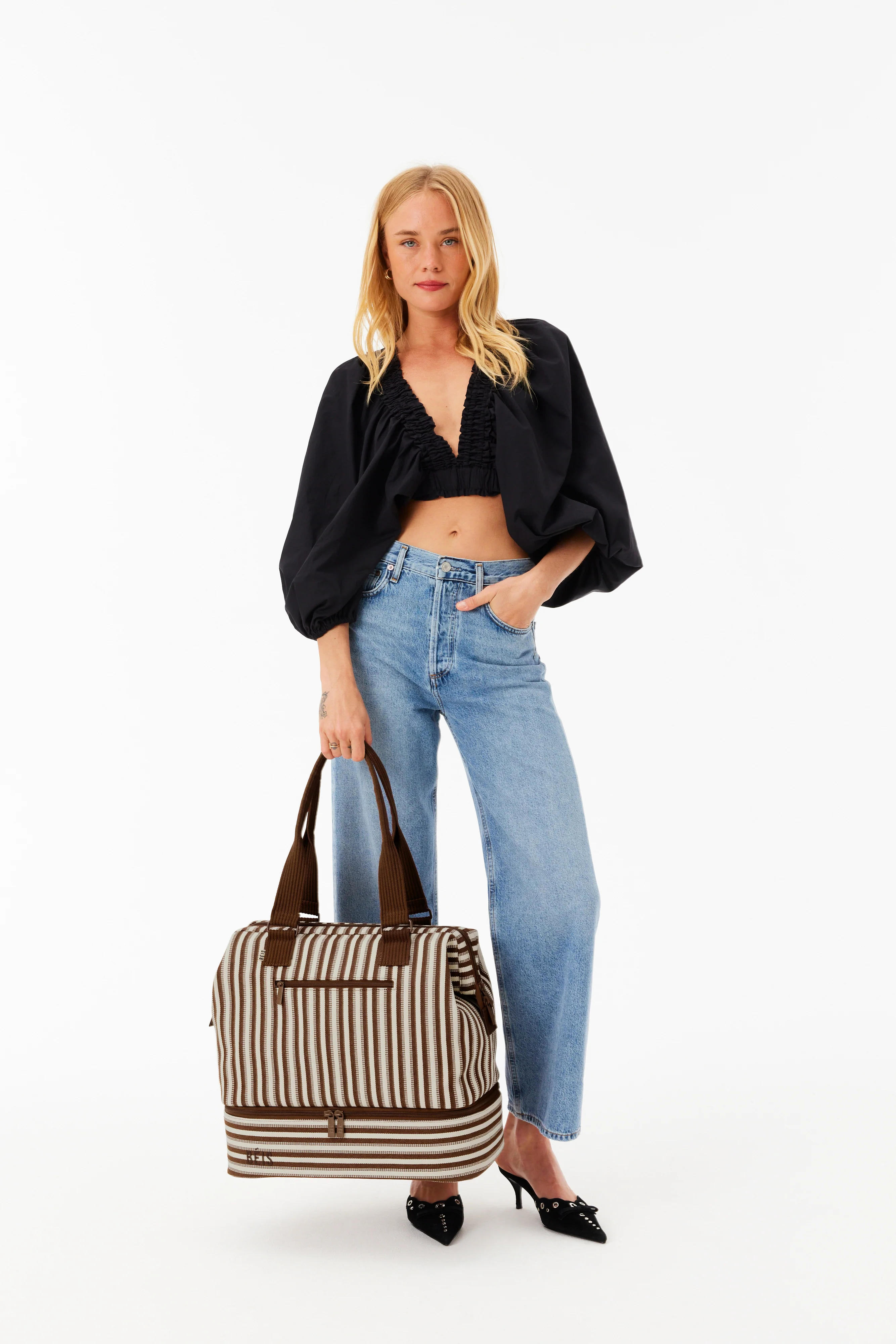BEIS 'The Mini Weekender in Maple Stripe