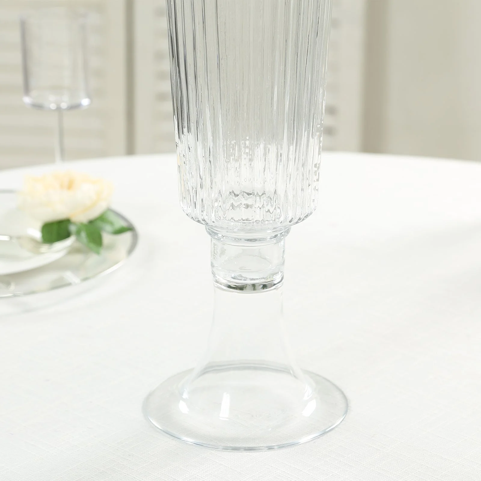 4-Pack Glass Trumpet Vases Ribbed Design Clear - Durable Flower Centerpieces for Events 26