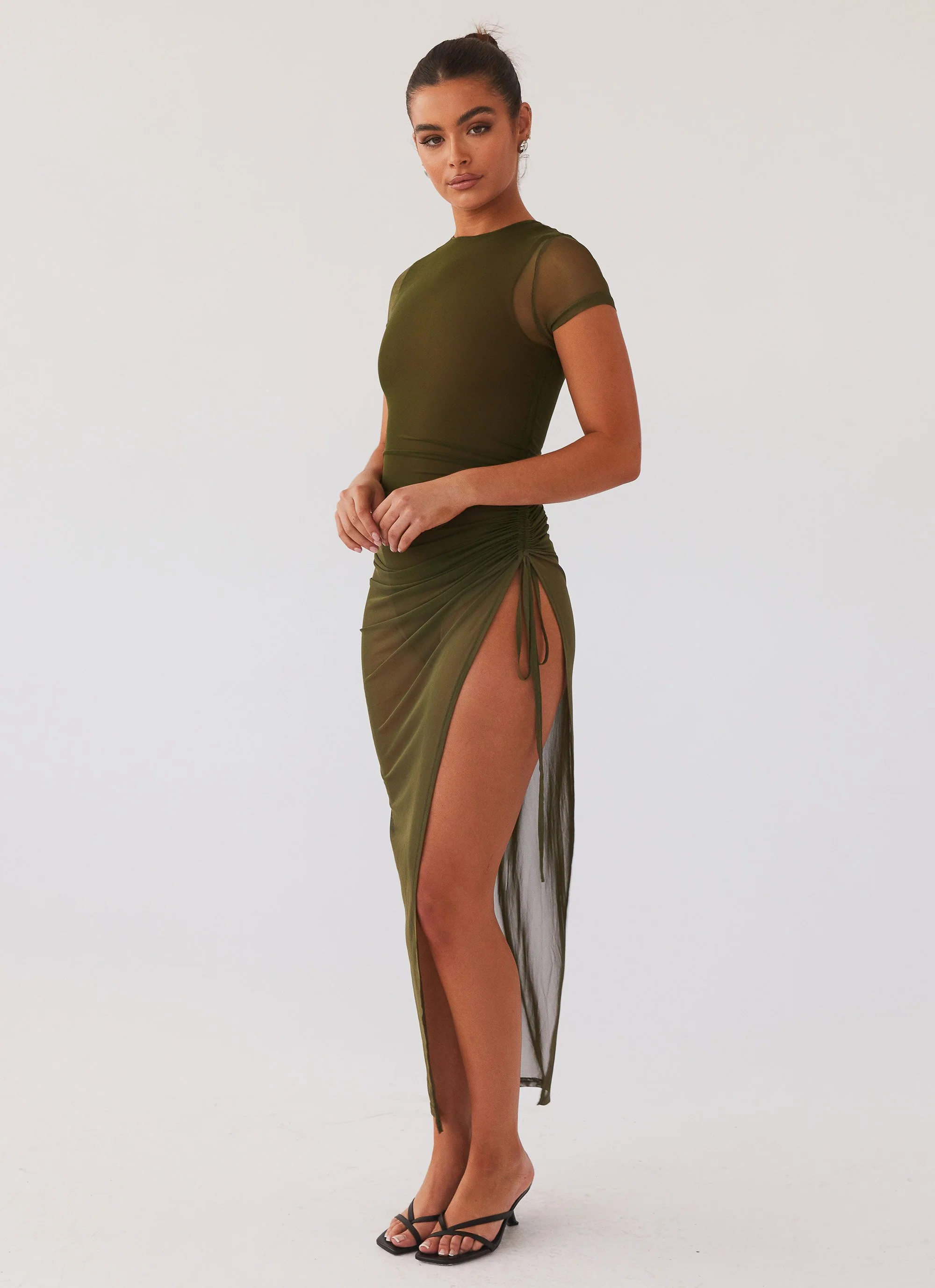 Mystery Lady Mesh Maxi Dress - Olivine