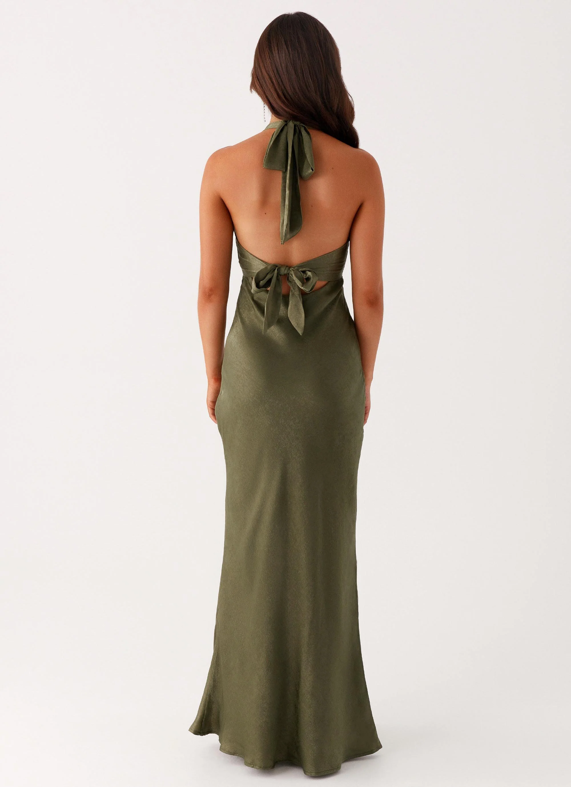 Heavy Hearted Satin Maxi Dress - Khaki