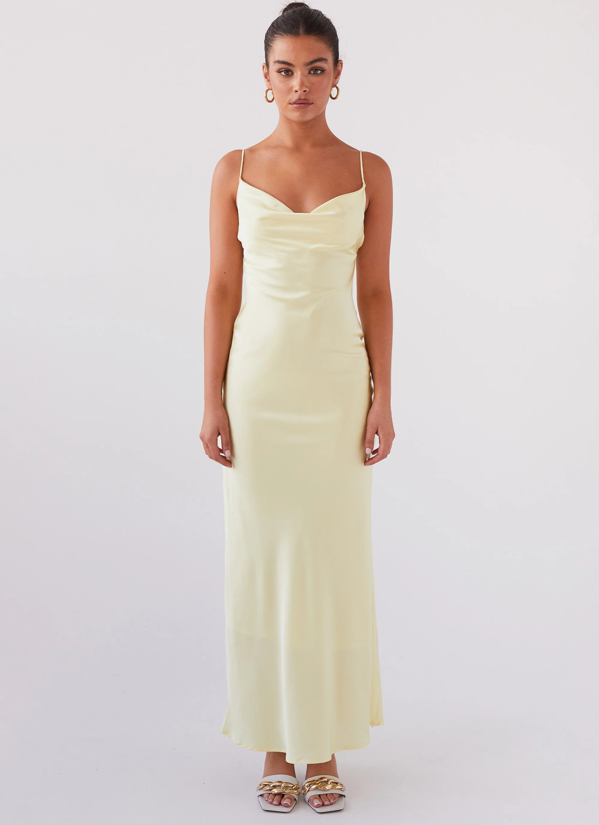 Joanna Satin Maxi Dress - Lemon