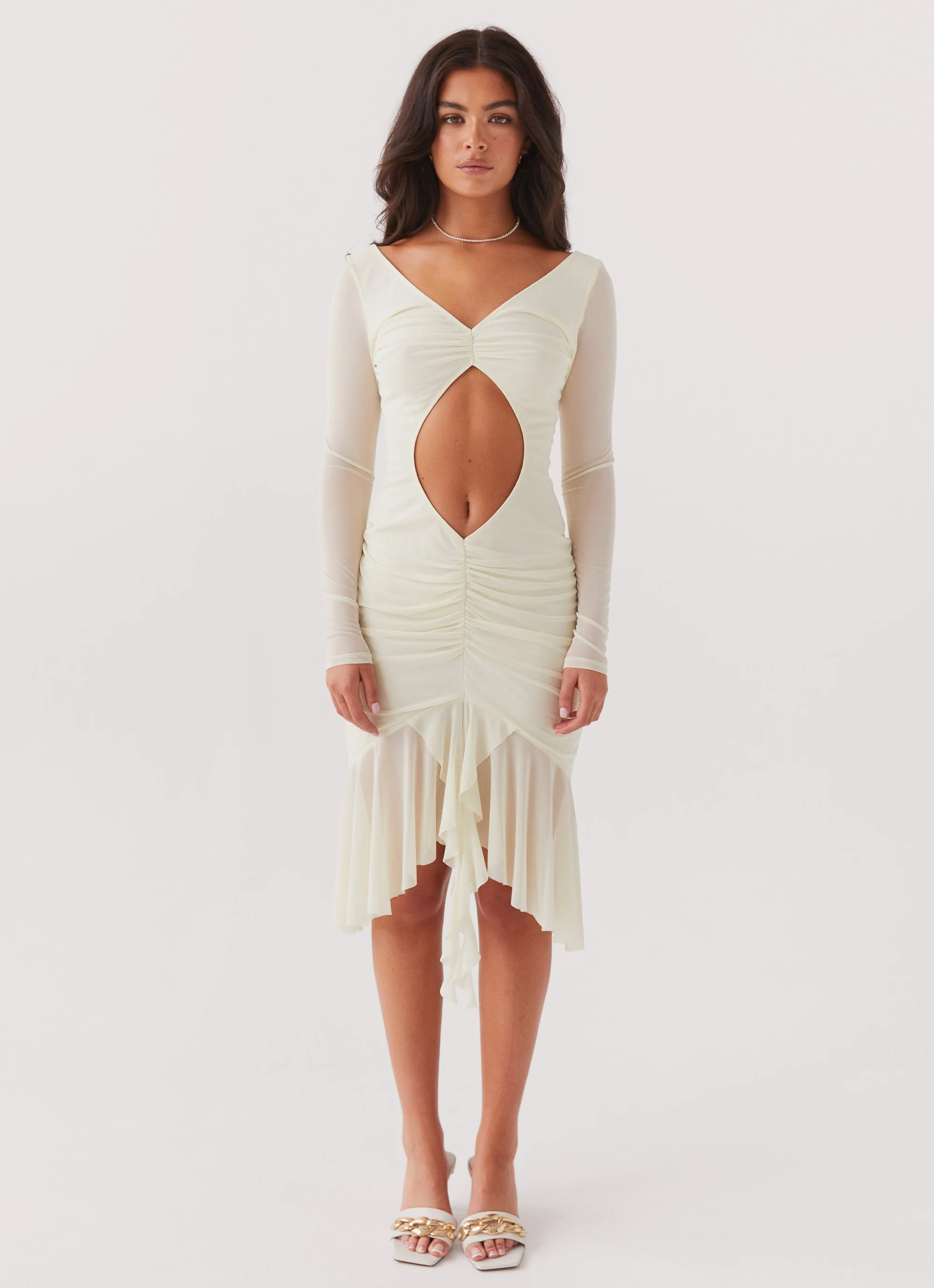 Kiara Mesh Midi Dress - Limoncello