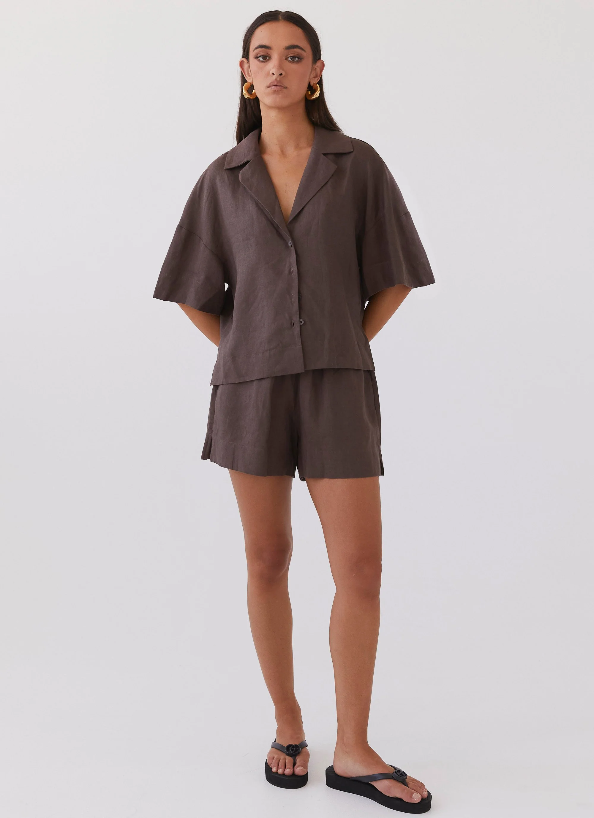 Chelsea Lounge Linen Shirt - Chestnut