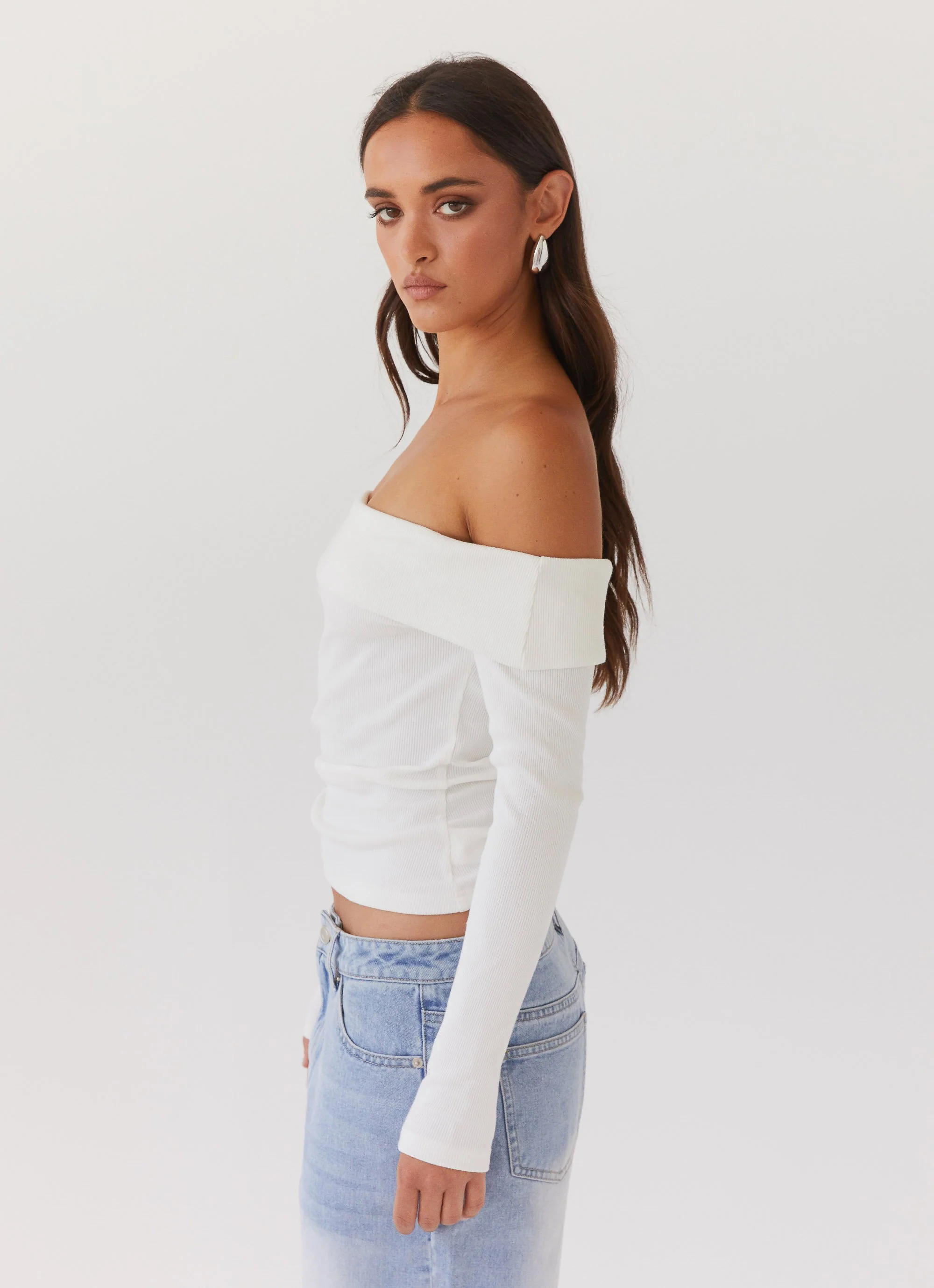 Hayley Long Sleeve Ribbed Top - White