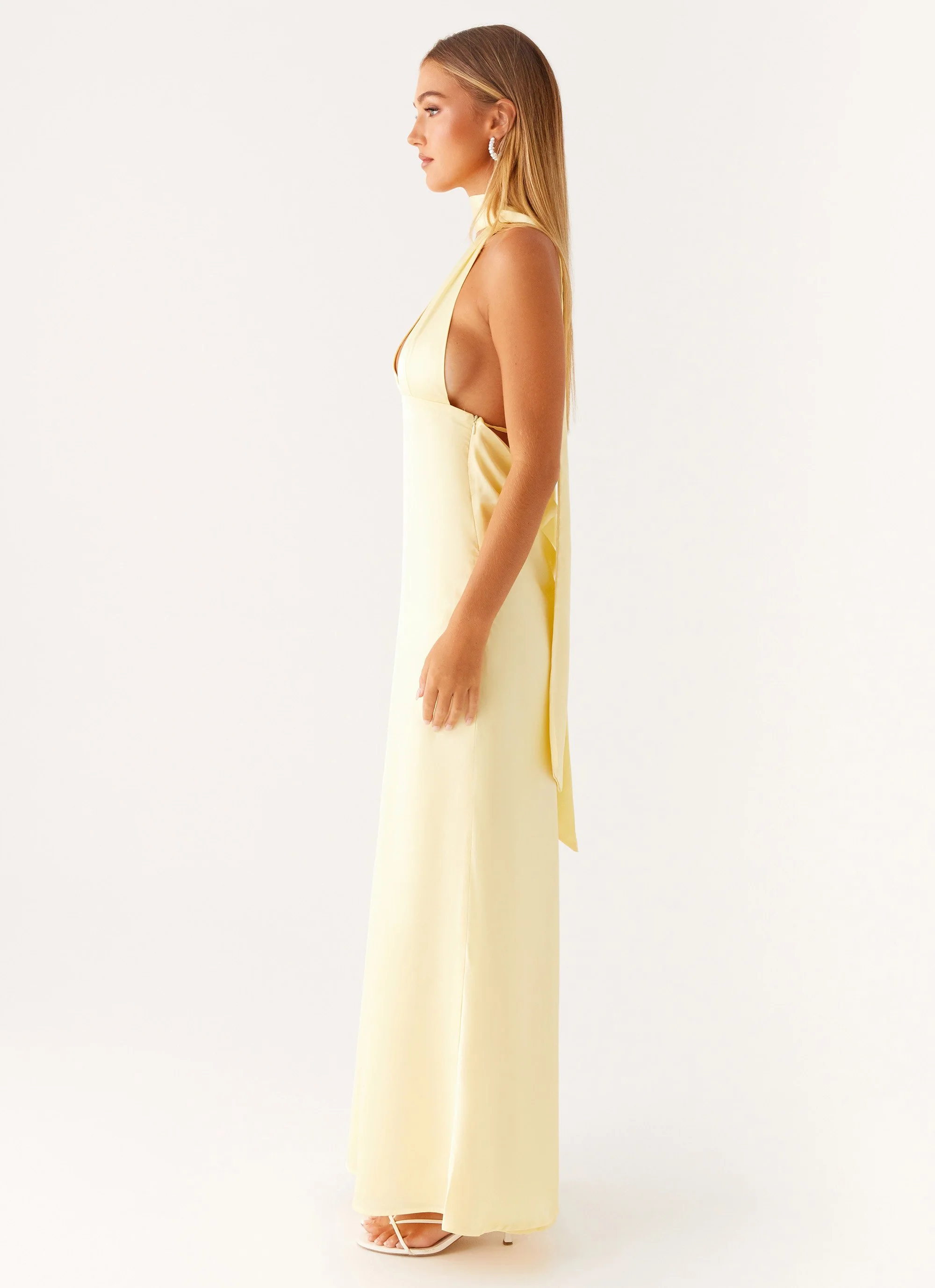 Alicia Satin Halter Maxi Dress - Yellow