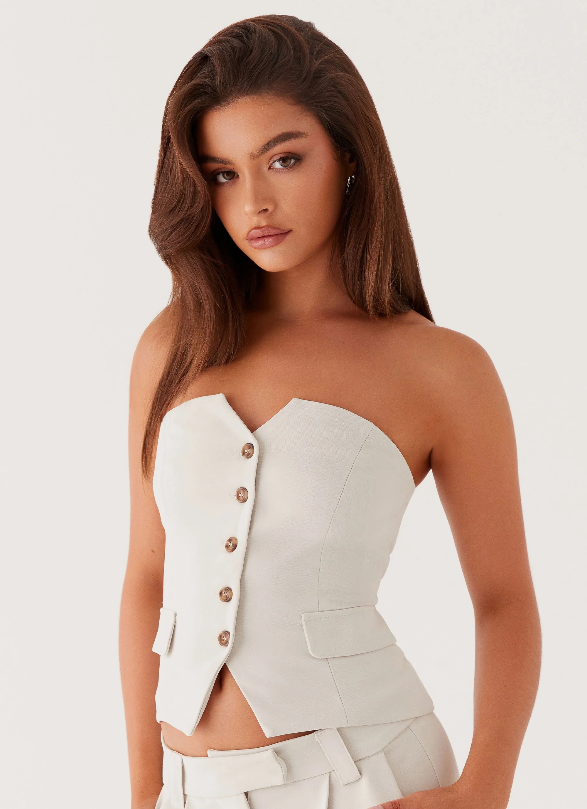 Brianna Strapless Top - Pebble